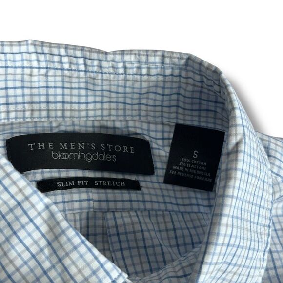 NWT Bloomingdales Button Down Shirt Mens Size Small S Slim Fit Stretch Blue - Picture 6 of 9